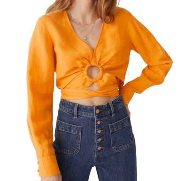 & OTHER STORIES Crop Top, 12, Yellow, Grommet/Strappy, Long Sleeve, V-neck Linen - Picture 16 of 16